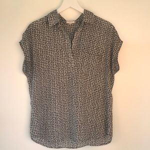 Pleione Cap Sleeve Blouse Black White Squares M